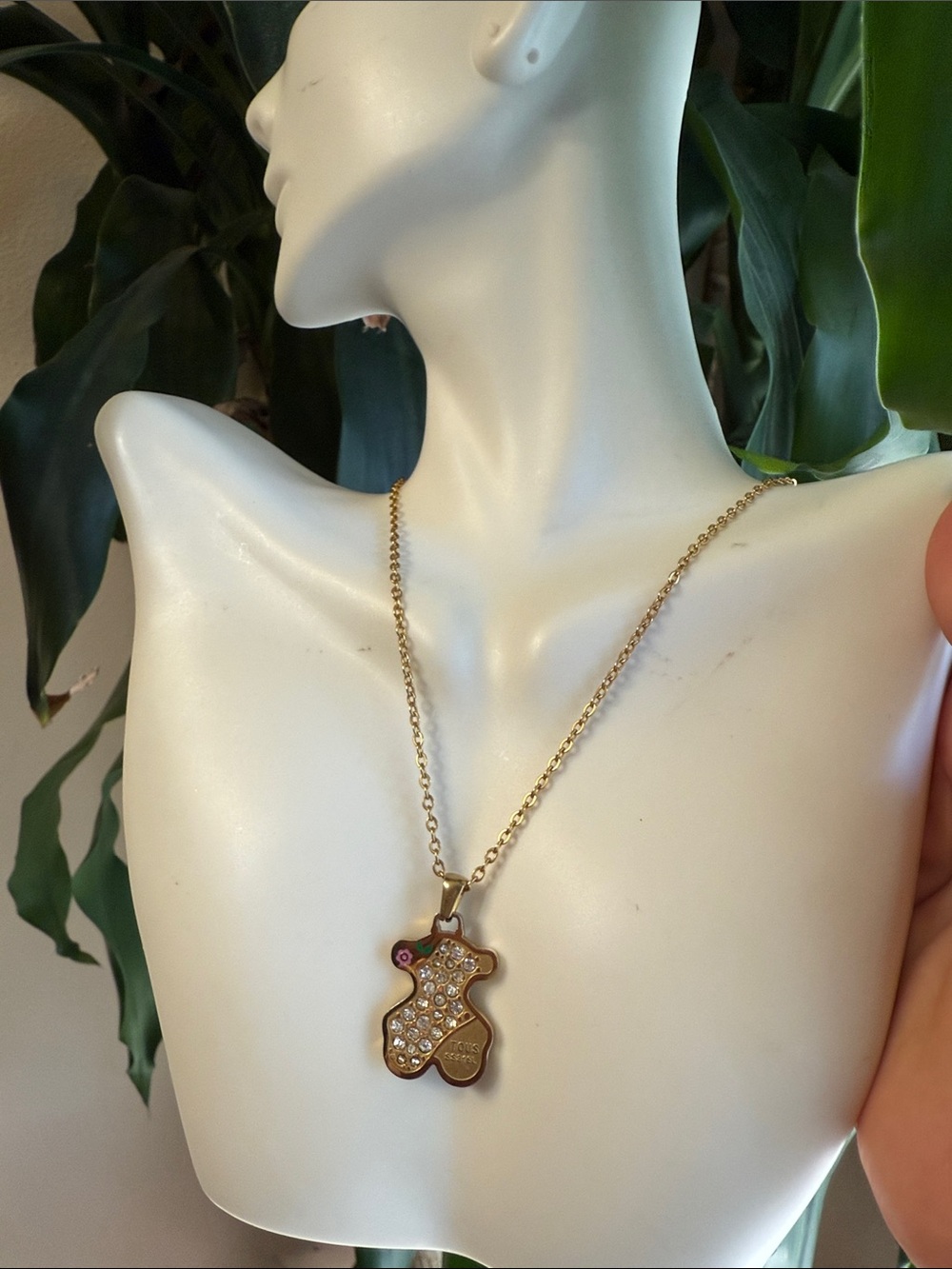 Gold-Tone Teddy Pendant Necklace with Crystal Accents